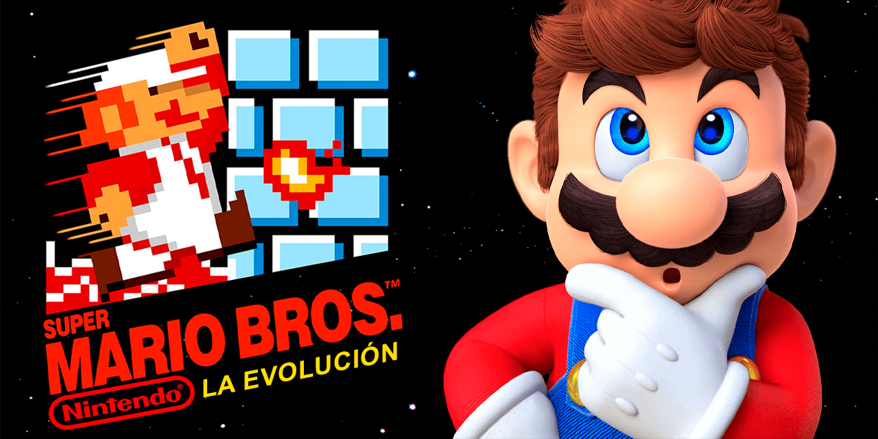 Mario y Super Mario Bros. mostrando la evolución del personaje.